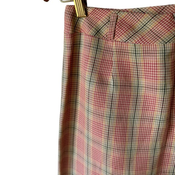 Vtg Worth Silk Linen Blend Skirt Plaid Faux Wrap Side Zip Lined Light Academia - Picture 9 of 15